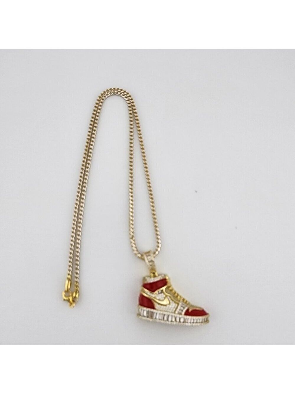 Brand New Sterling Silver 925 Red Cz Sneaker Necklace - Picture 6 of 12